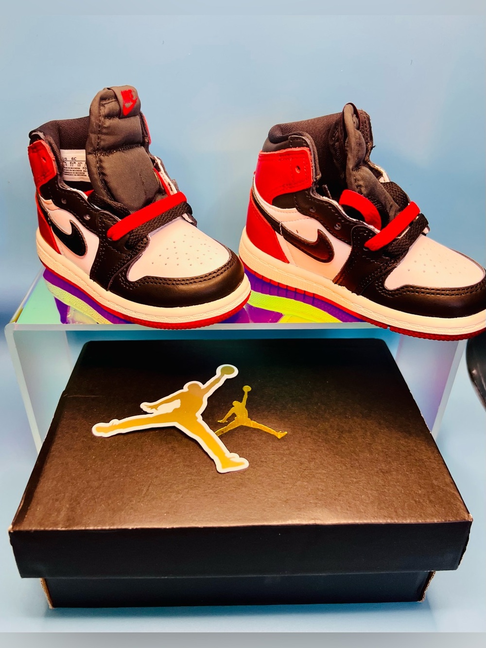 Child’s Air Jordan 1 Retro High OG "Black Toe Reimagined" TD - Size 6C. NIB